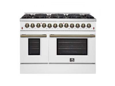Forno Galiano 48" White Freestanding Dual Fuel Double Oven Range with True Convection (6.58 Cu. Ft.) - FFSGS6156-48WHT