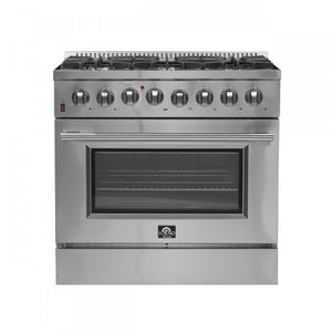 Forno Galiano 36" Stainless Steel Dual Fuel Range With True Convection (5.36 Cu. Ft.) - FFSGS6156-36
