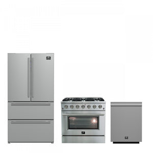 Forno Premium Stainless Steel Kitchen Package with 36" Gas Range, French Door Refrigerator and Dishwasher - FBDL-004-01CAUS