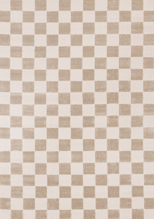 Logan Modern Checkered Area Rug - Beige Cream - 5' X 8'