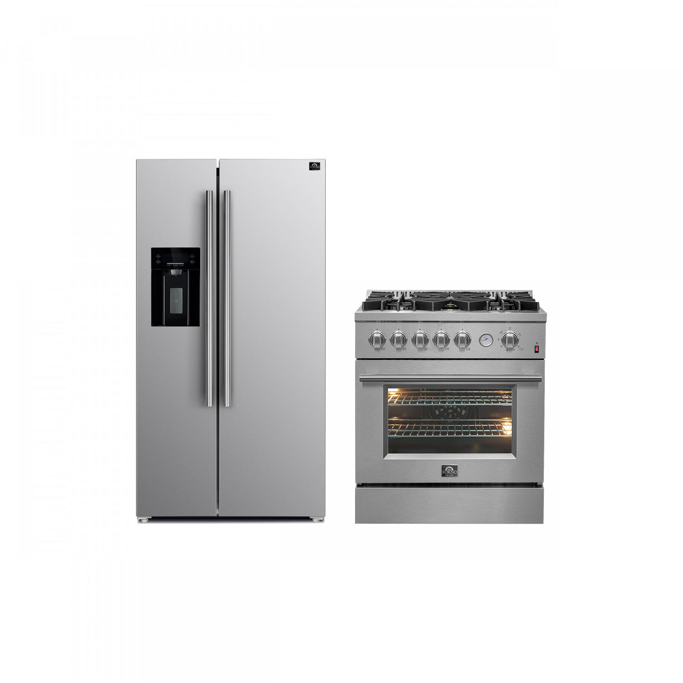 Forno Premium Stainless Steel Kitchen Package with Side-by-Side Refrigerator and Gas Range - FBDL-020-03-CAUS