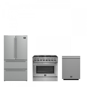 Forno Premium Stainless Steel Kitchen Package with 36" Dual Fuel Range, French Door Refrigerator and Dishwasher - FBDL-004-02CAUS
