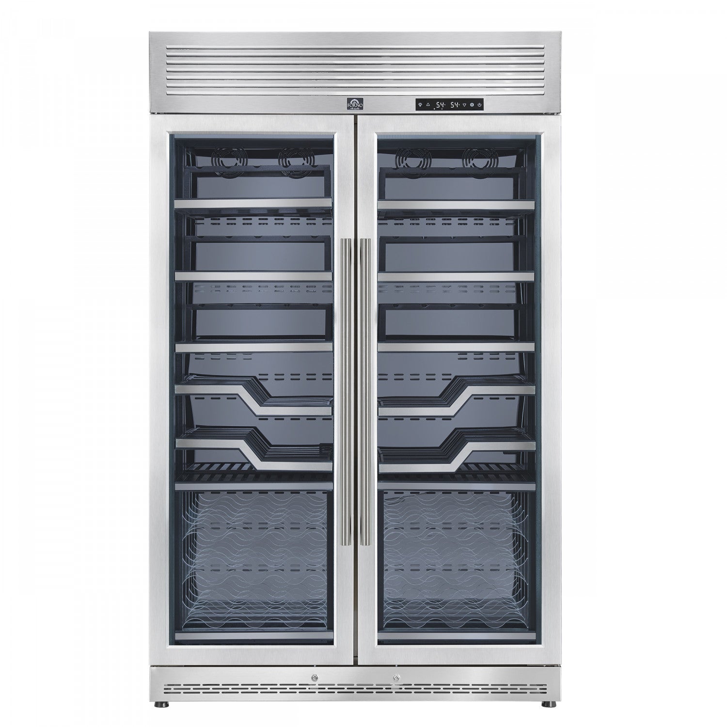Forno Abruzzo 48" Stainless Steel 102 Bottle Dual Zone Wine Cellar with Clear Holders (24 Cu. Ft.) - FWCDR6611-48S