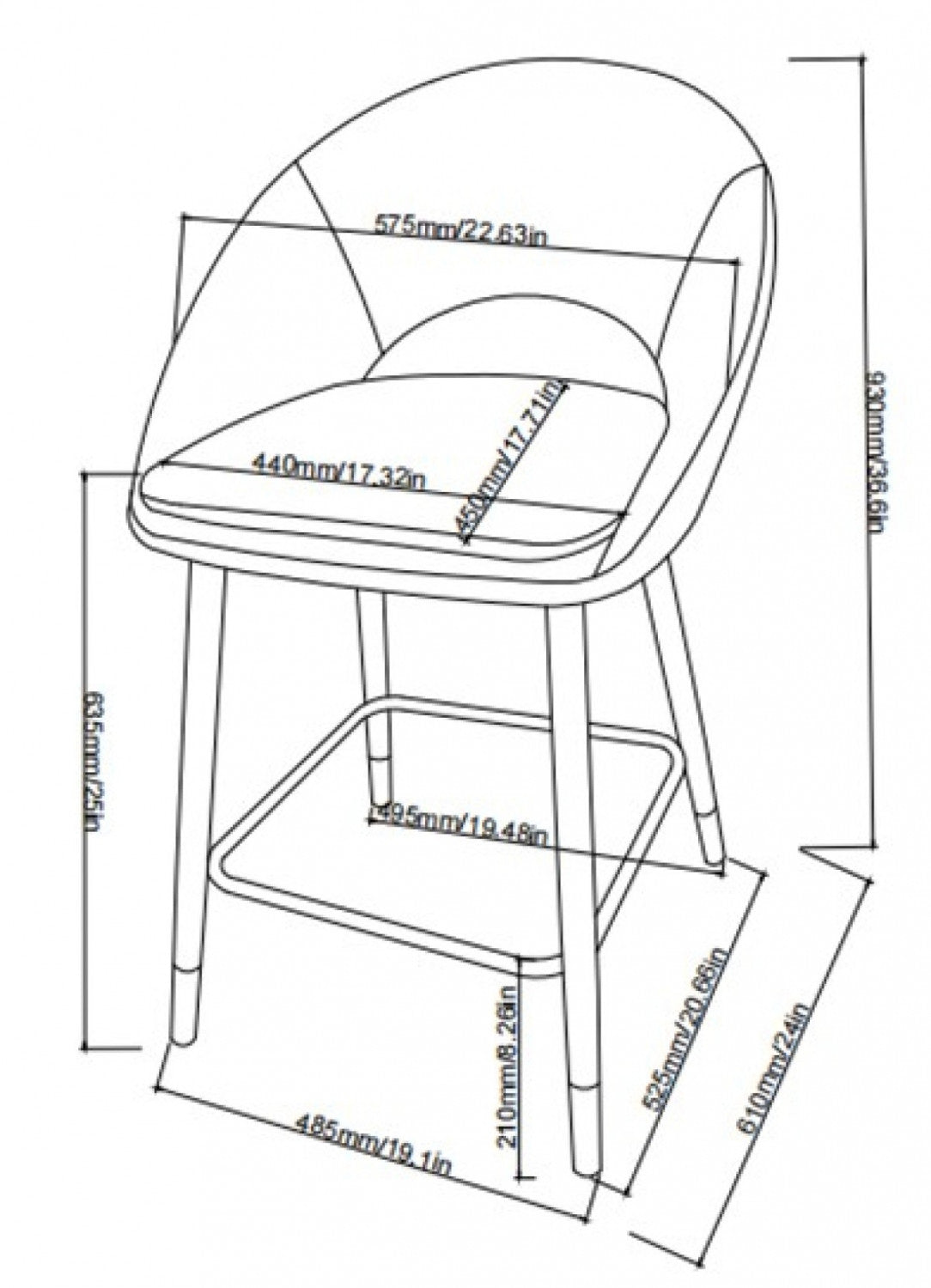 Mila Counter Stool - Grey/Black - Set of Two