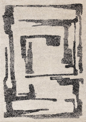 Marquee Modern Abstract Area Rug - Cream Black - 5' X 8'