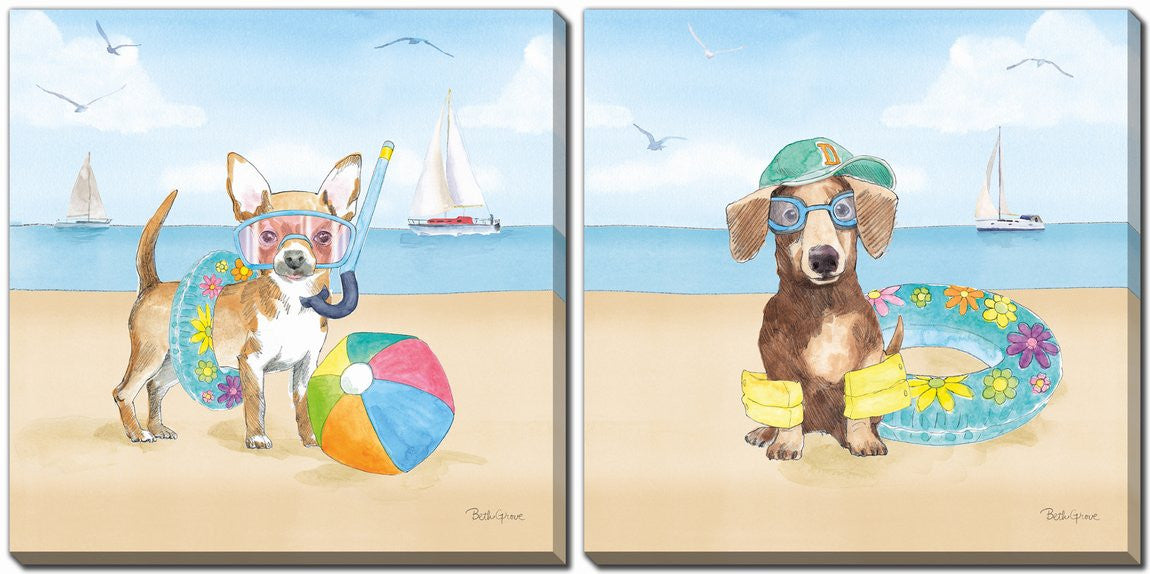 Dog Days of Summer Wall Art - Multi-Colour - 16 X 16 - Set of Two
