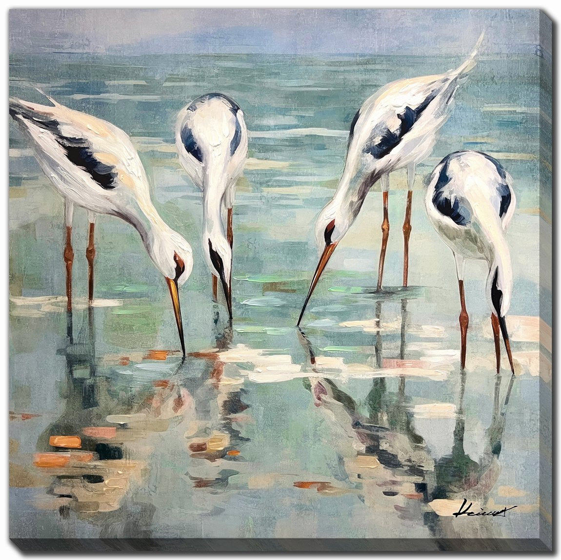 Shorebird Quartet Wall Art - White/Blue - 30 X 30