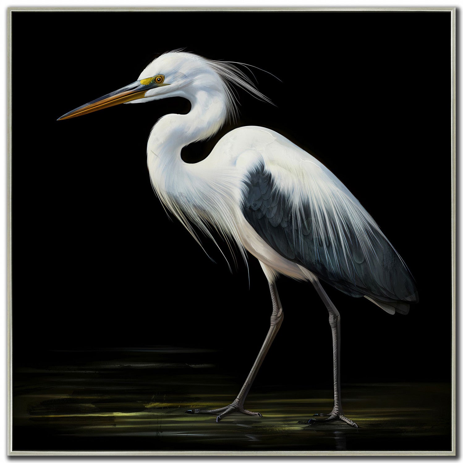 Moonlight Egret II Wall Art - Black/White - 32 X 32