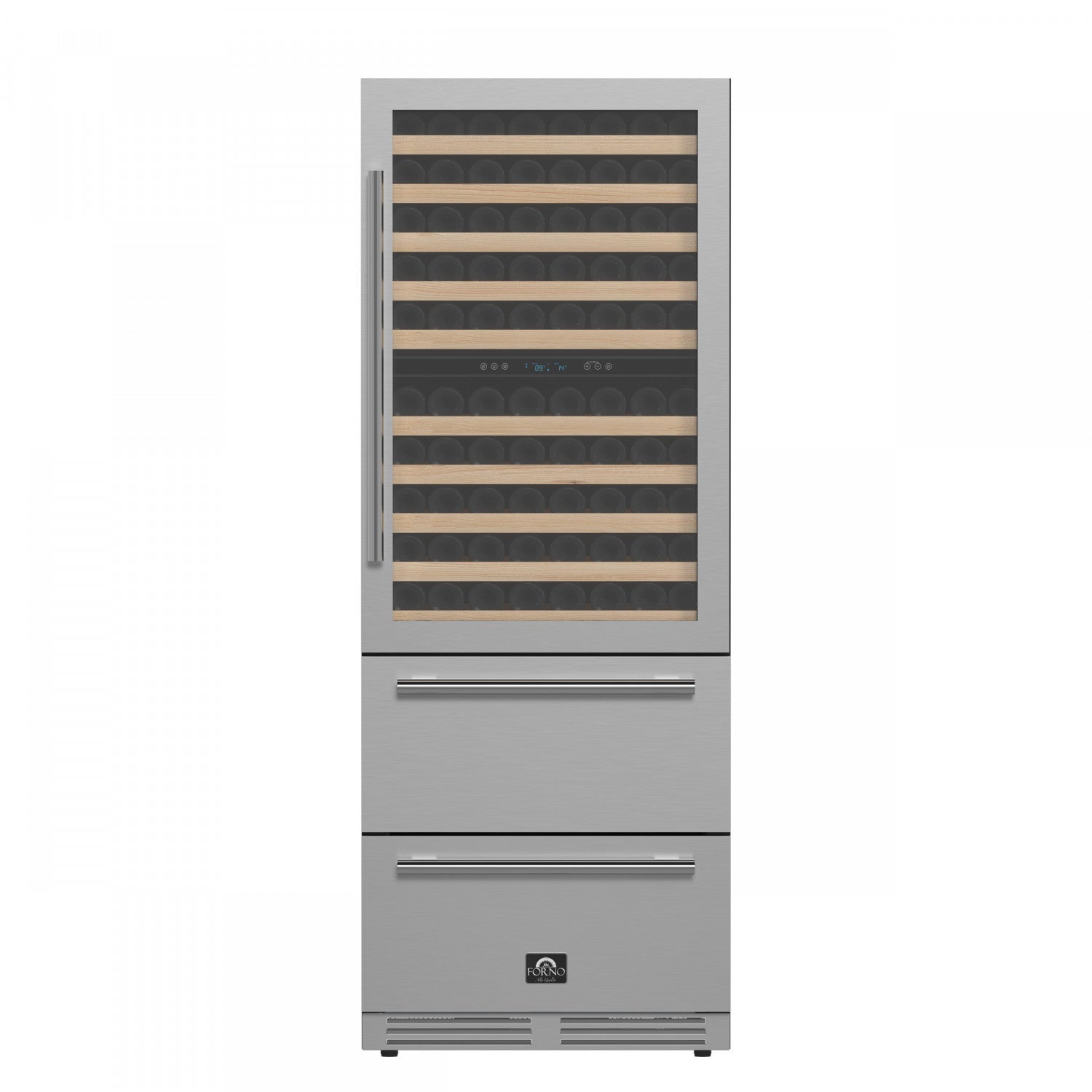Forno Celano 30" 21.3 Cu.Ft. Stainless Steel 150 Bottle Dual Zone Wine Cellar with Two Beverage Drawers - FWCDR6697-30S