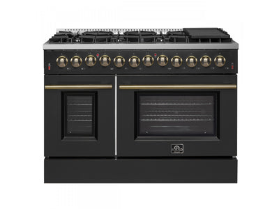 Forno Galiano 48" Black Freestanding Dual Fuel Double Oven Range with True Convection (6.58 Cu. Ft.) - FFSGS6156-48BLK