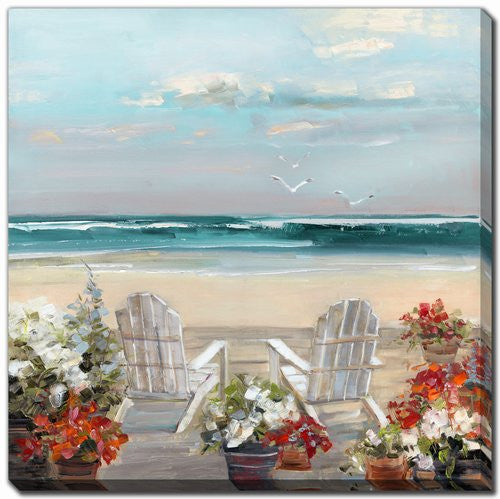 Coastal Porch Wall Art - Blue/Red/Natural - 16 X 16