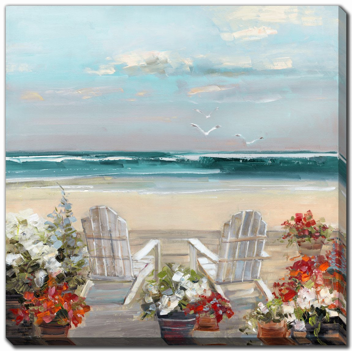 Coastal Porch Wall Art - Blue/Red/Natural - 24 X 24