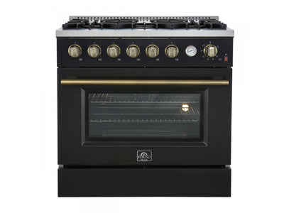 Forno Marco 36" Black Freestanding Gas Range (5.36 Cu. Ft.) - FFSGS6277-36BLK