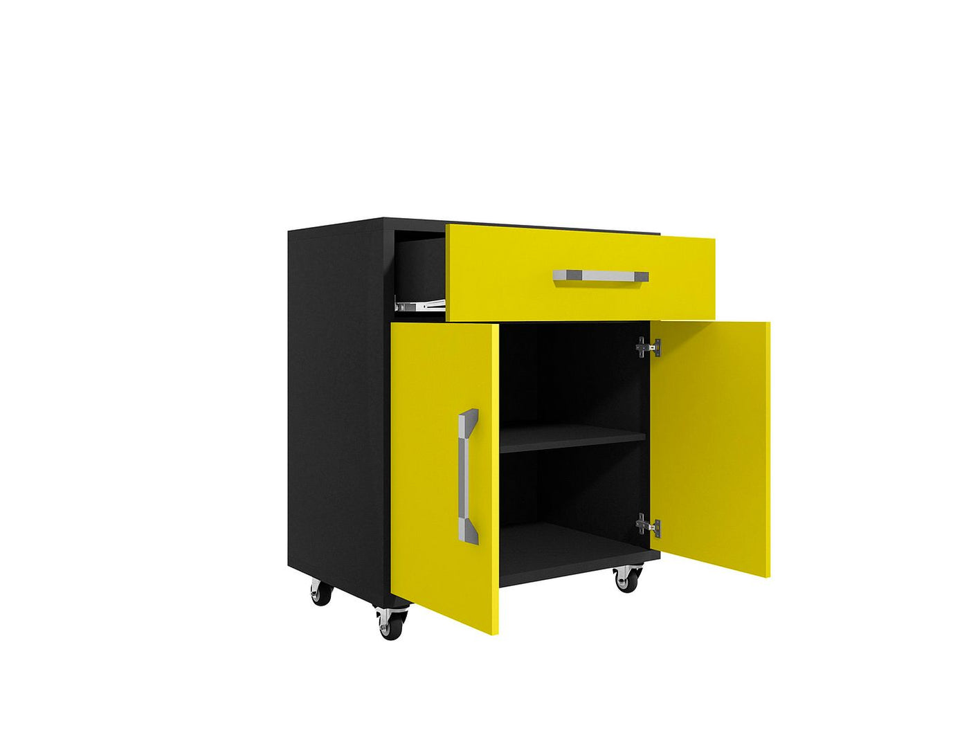 Lunde Mobile Garage Cabinet - Matte Black/Yellow - Set of 2