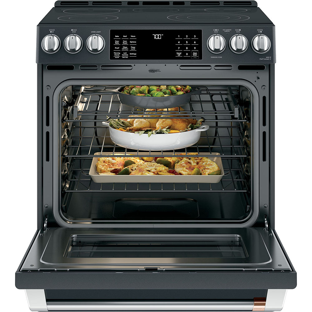 Café Matte Black 30" Electric Range with Built-in WiFi and No-Preheat Air Fry (5.7 Cu. Ft) - CCES700P3MD1