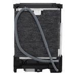 Rear view of LG Stainless Steel FlushFit Dishwasher showing insulated cabinet, drain hose and lower base assembly