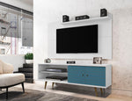 Lekedi 63" TV Stand and Panel Set - White/Aqua Blue