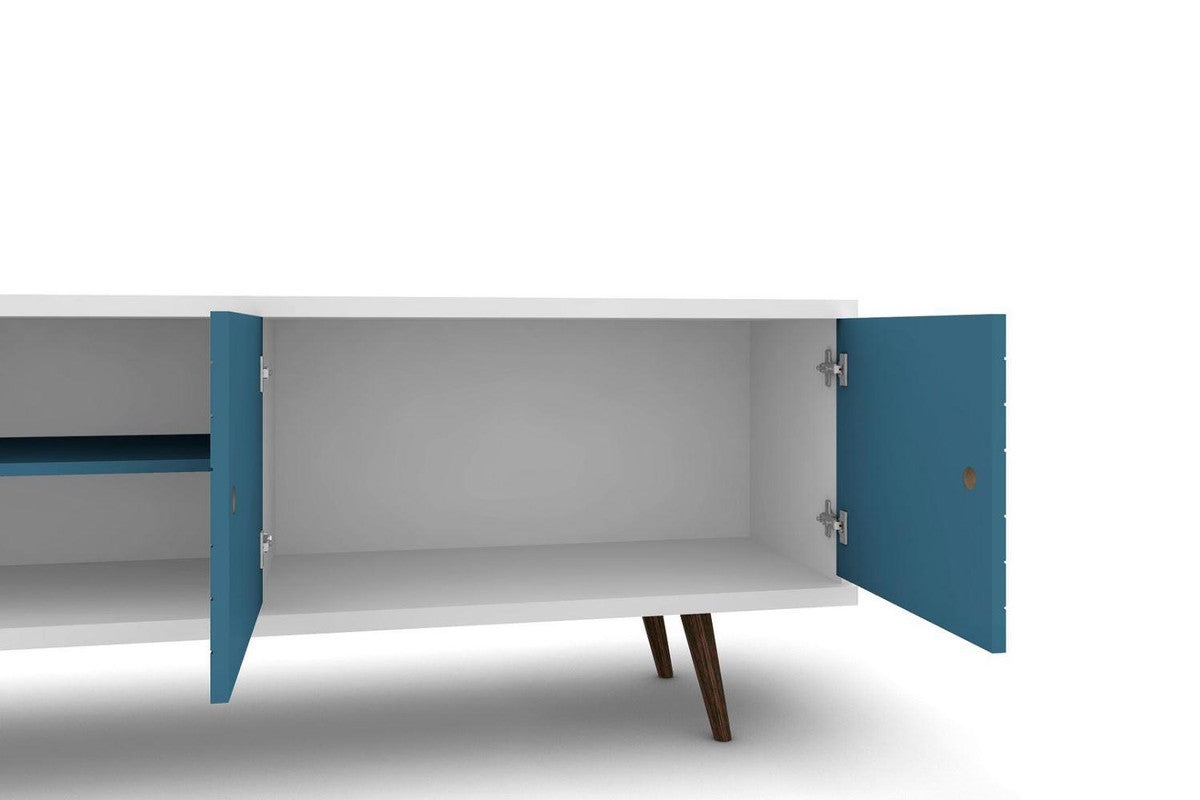 Lekedi 63" TV Stand and Panel Set - White/Aqua Blue