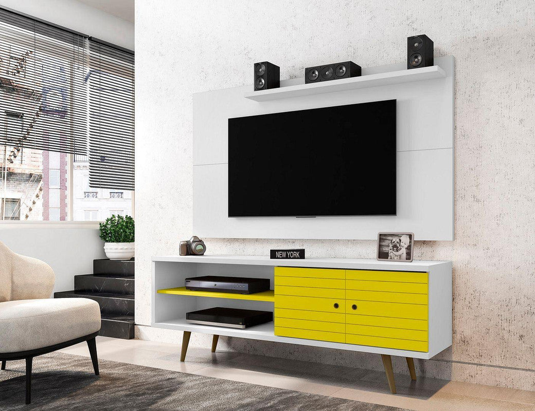 Lekedi 63" TV Stand and Panel Set - White/Yellow