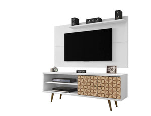 Lekedi 63" TV Stand and Panel Set - White/3D Brown Print