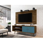 Lekedi 63" TV Stand and Panel Set - Rustic Brown/Aqua Blue