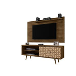 Lekedi 63" TV Stand and Panel Set - Rustic Brown/3D Brown Print