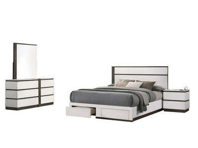 Allister 6-Piece King Storage Bedroom Package - White, Gunmetal Grey