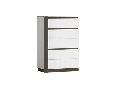 Allister 5 Drawer Chest - White, Gunmetal Grey