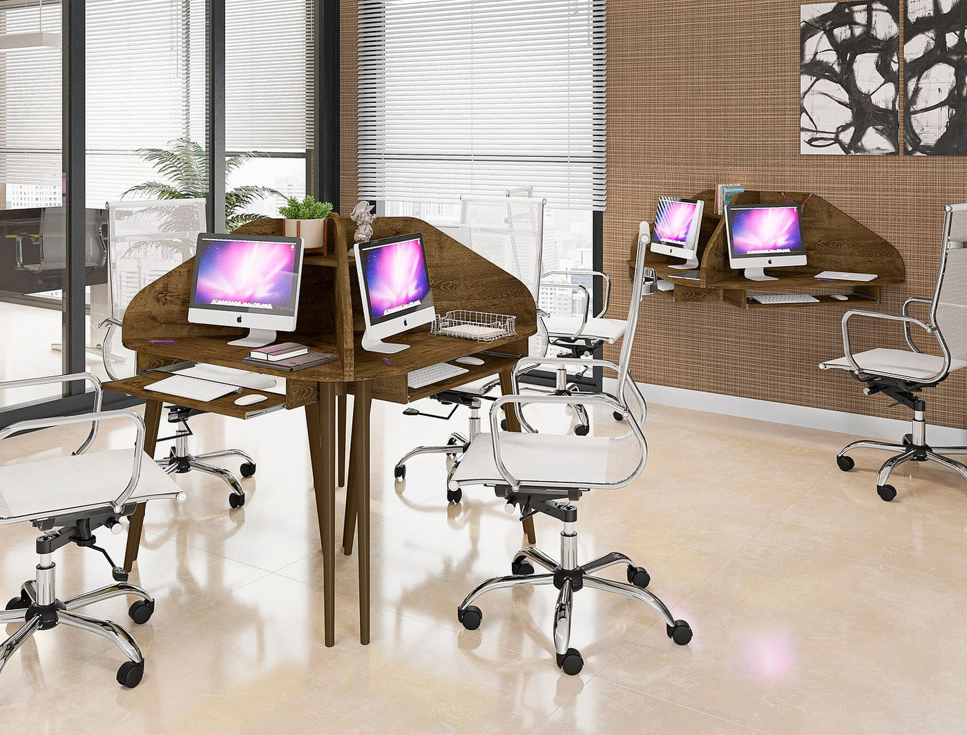 Gatutca Floating Corner Desk With Keyboard Shelf - Rustic Brown