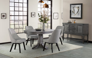 Foundry 5-Piece Round Dining Set with Host Side Chairs - Brushed Pewter, Grey