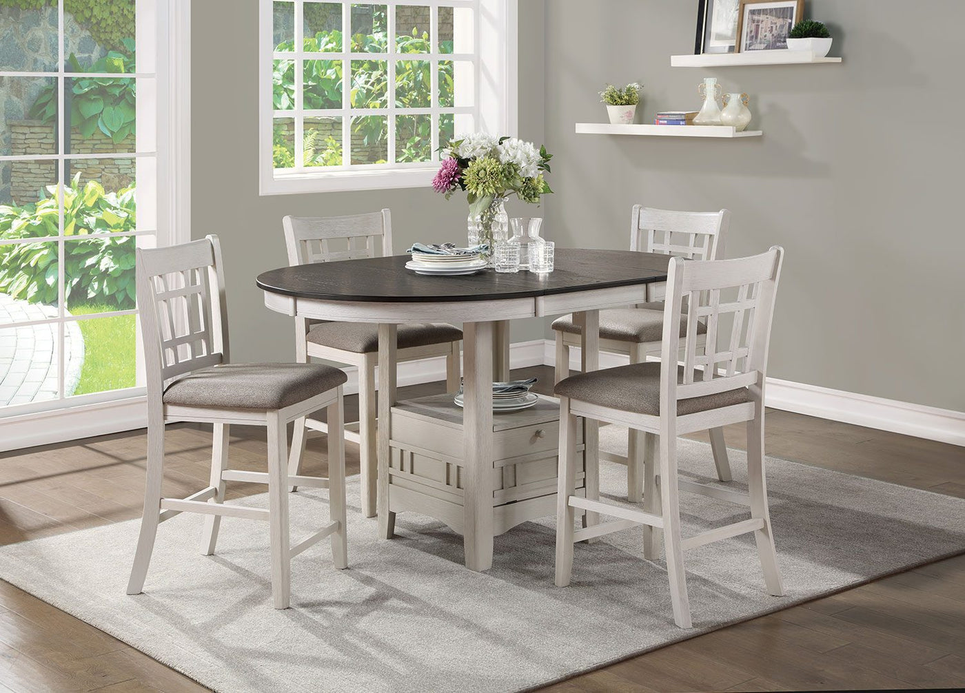 Freda Extendable Counter Height Dining Table - White, Dark Brown