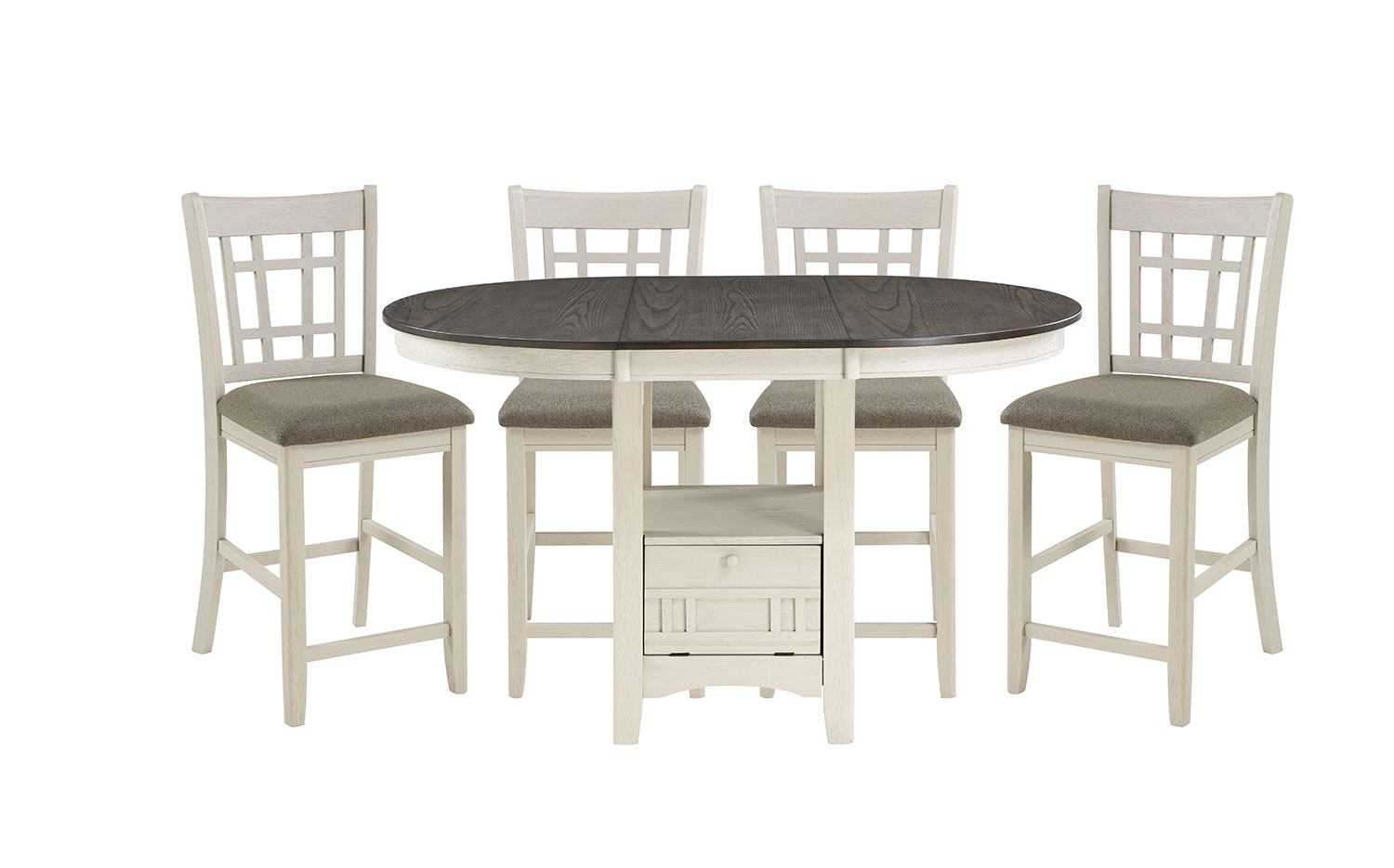 Freda 5-Piece Extendable Counter Height Dining Set - White, Dark Brown