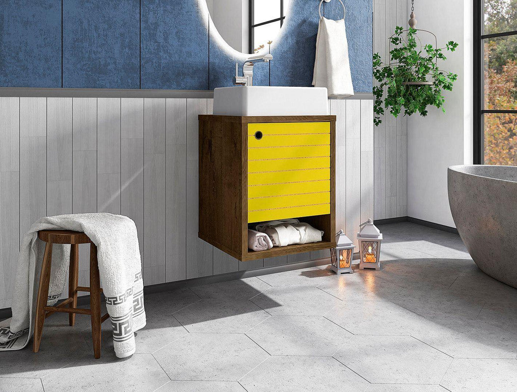 Lekedi 18" Floating Bathroom Vanity Sink - Rustic Brown/Yellow