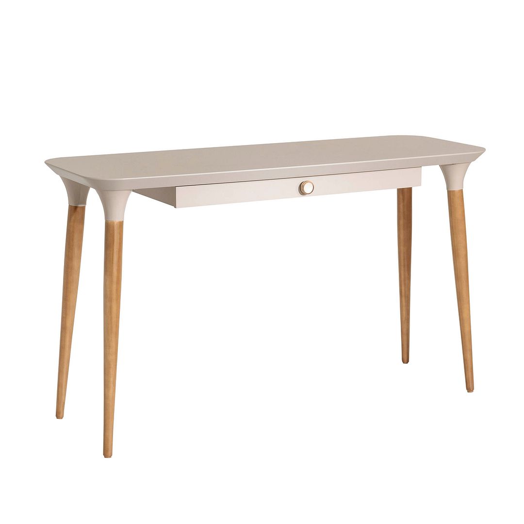 Cinkota Compact Pine Wood Office Desk - Off White / Cinnamon
