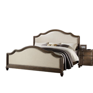 Paul Oak Queen Bed - Beige Linen and Weathered Oak