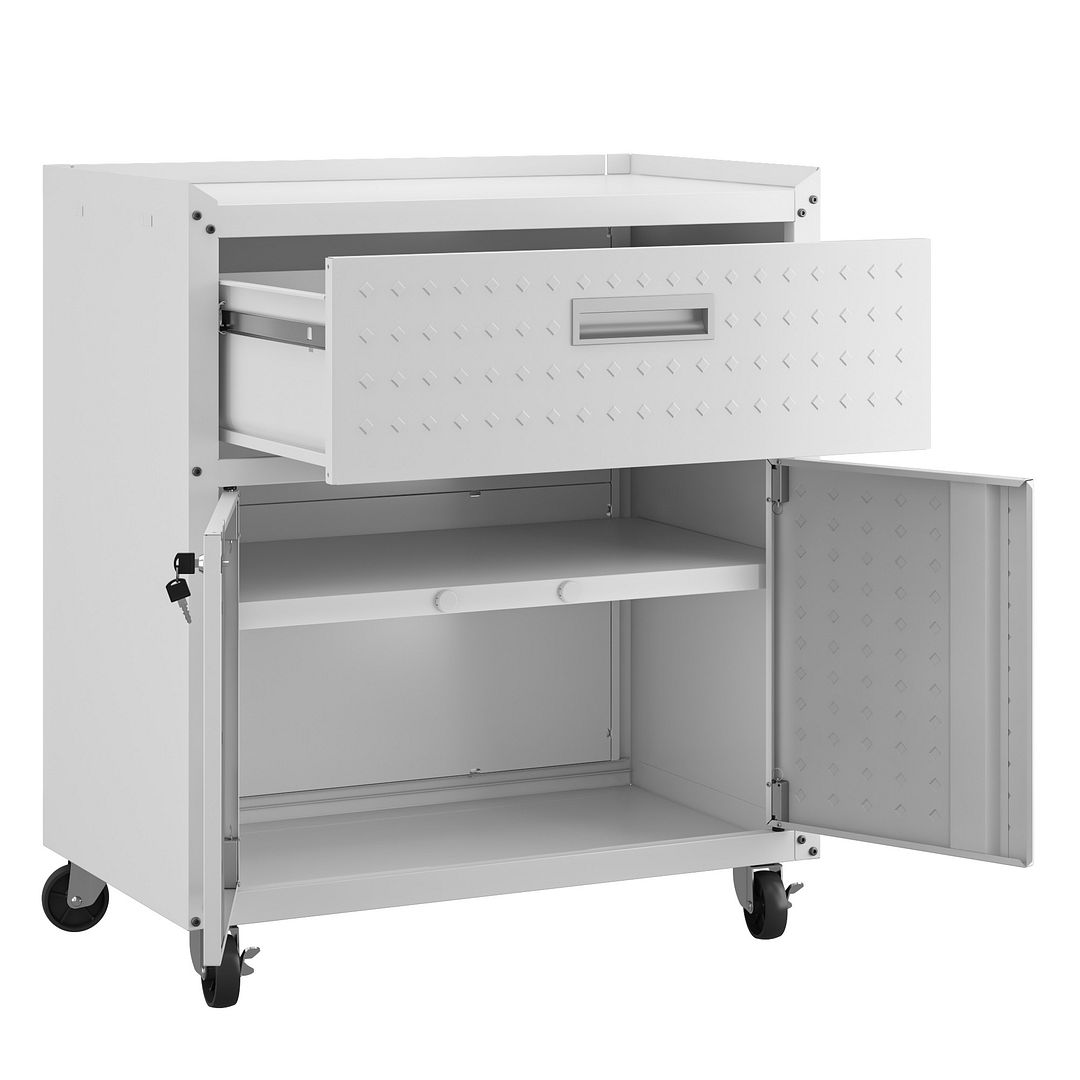 Maximus 31.5" Mobile Garage Cabinet with Drawer/Shelves - White
