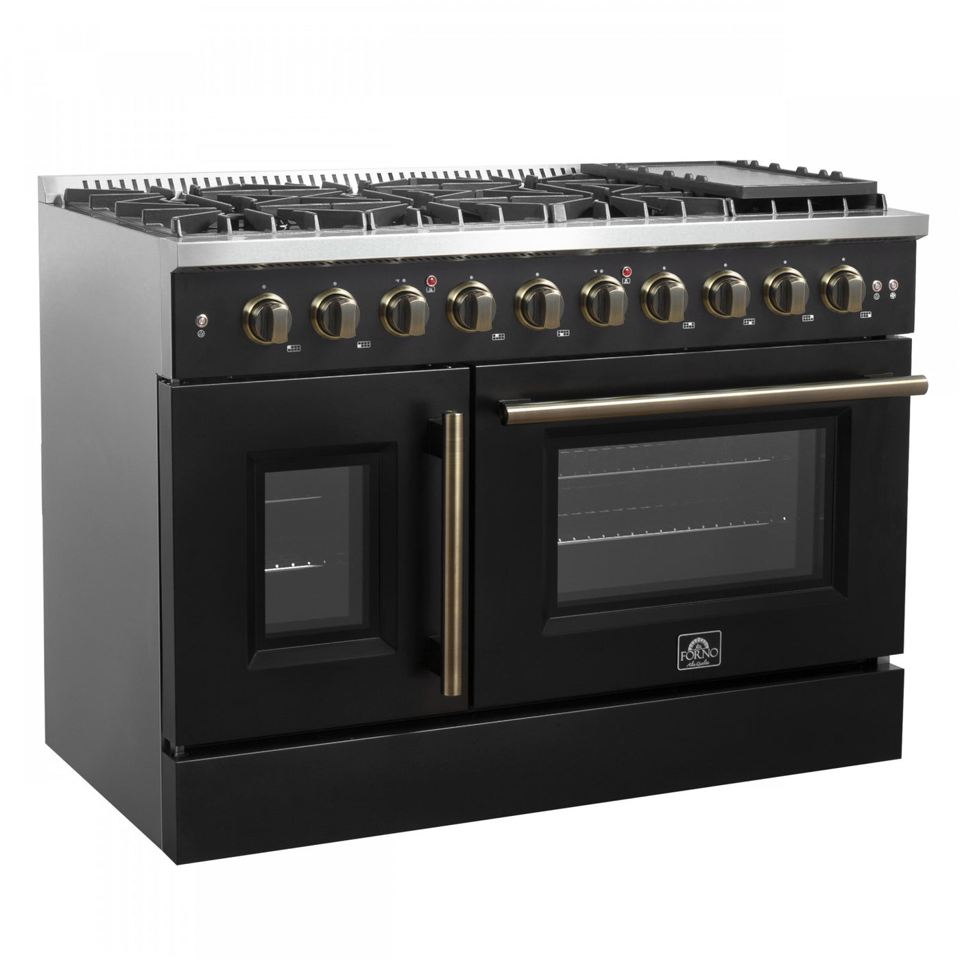 Forno Galiano 48" Black Freestanding French Door Double Oven Gas Range (6.58 Cu. Ft.) - FFSGS6444-48BLK