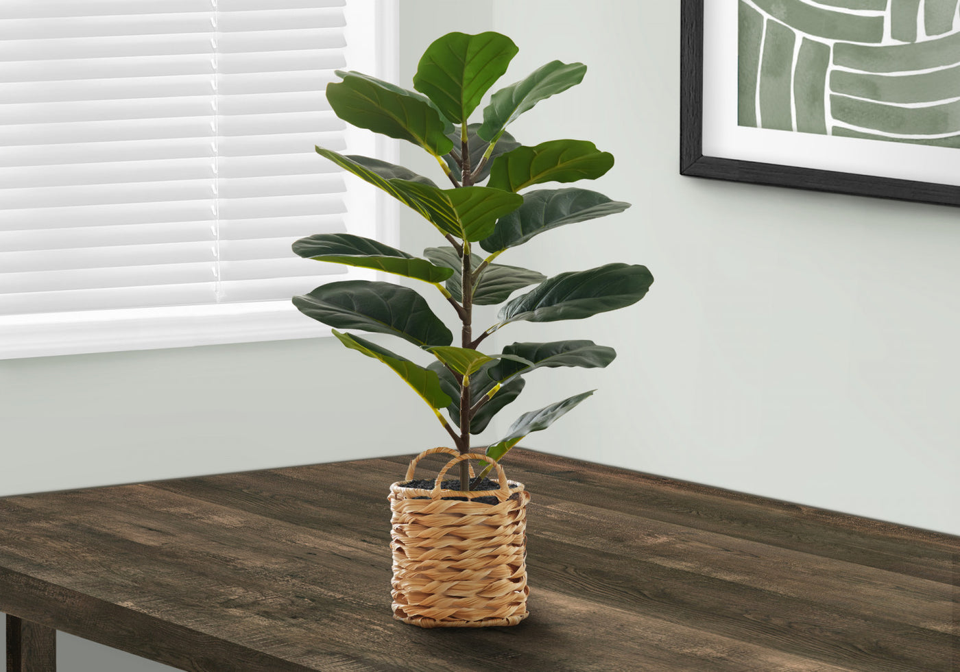 28" Fiddle Tree With 8" Woven Basket Pot - Green