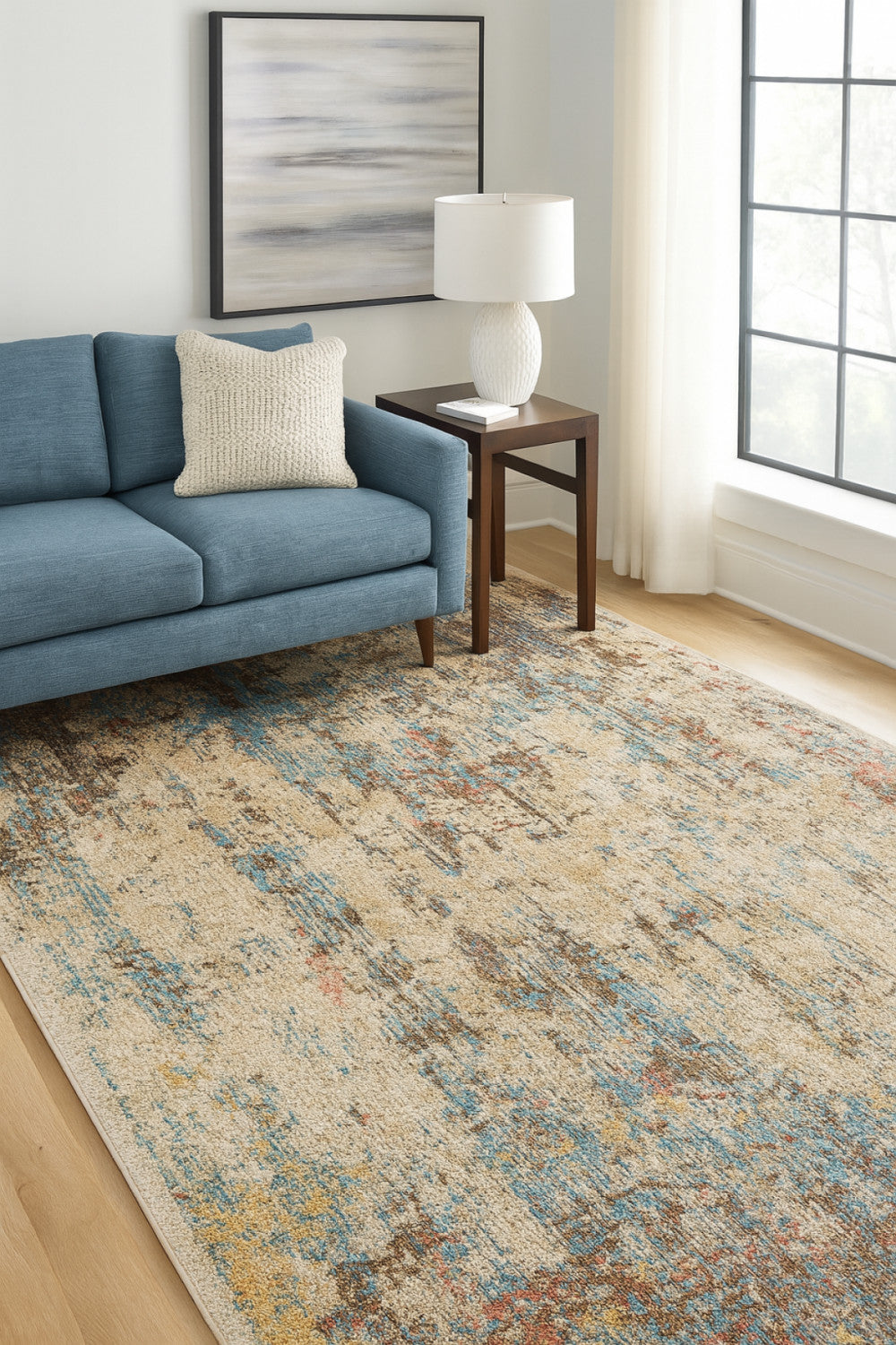 Ishani 5' X 8' Area Rug - Cream/Blue/Taupe