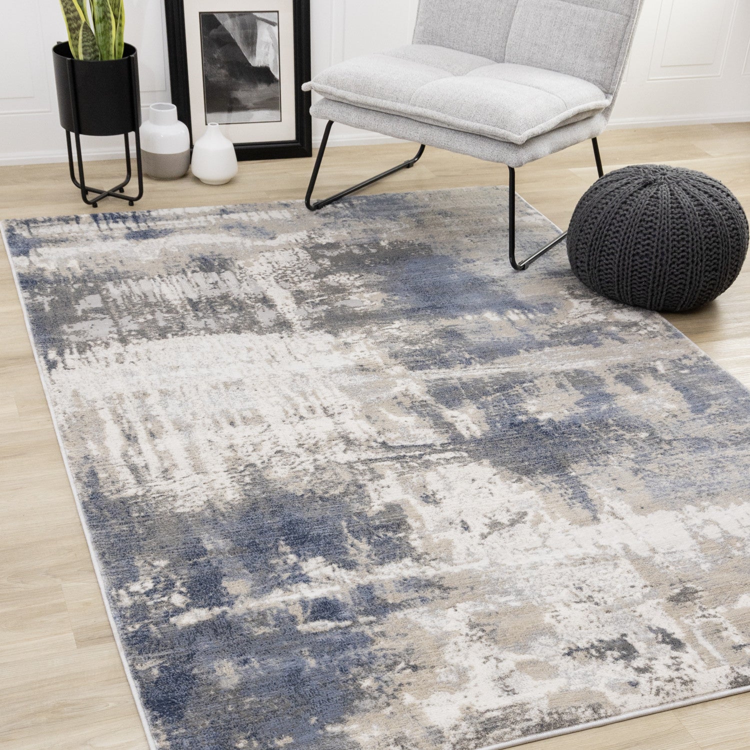 Logan Casual Contemporary Area Rug - 5' X 8' - Cream/Blue/Grey