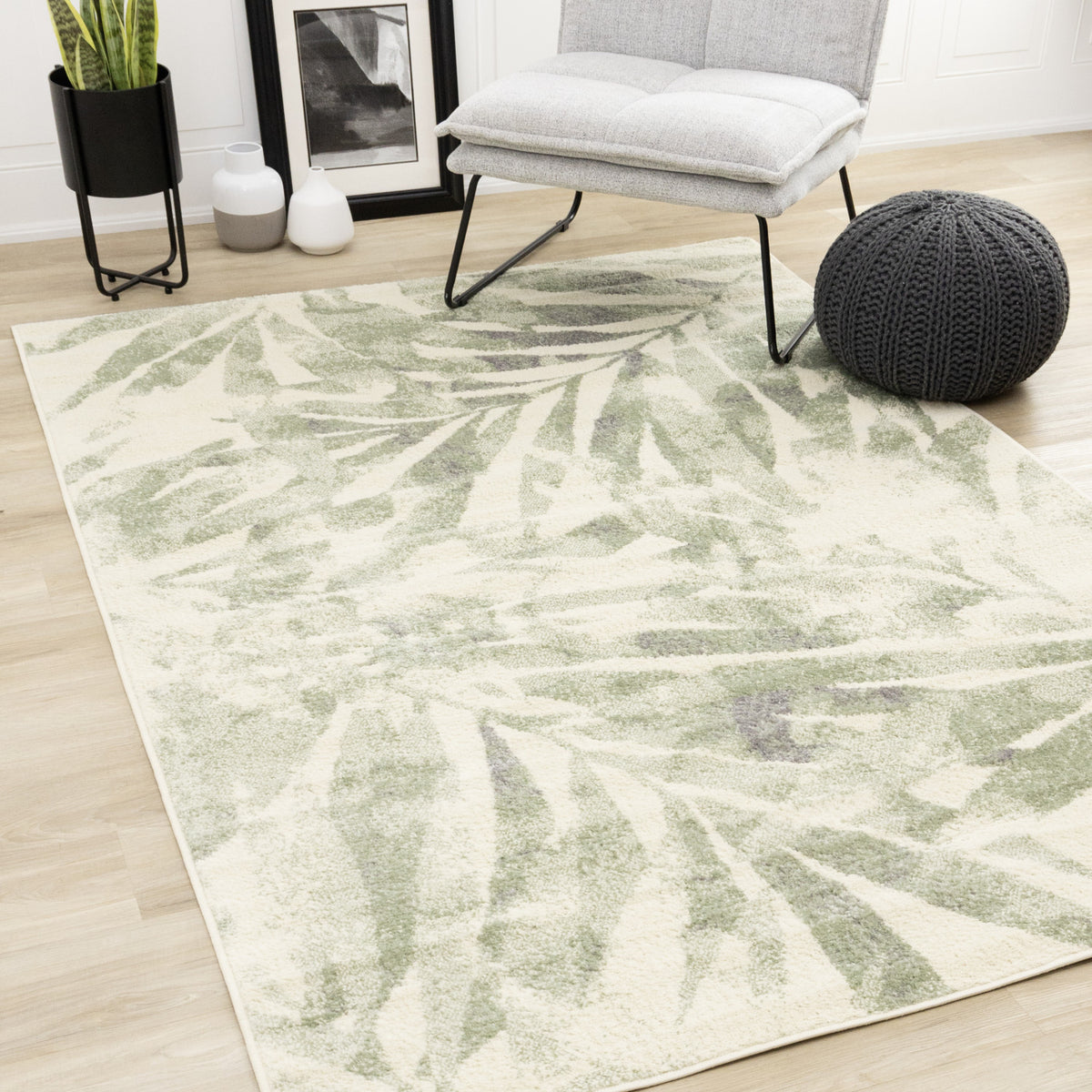 Elise Contemporary Botanical Area Rug - 8' X 11' - Cream/Green | Leon's