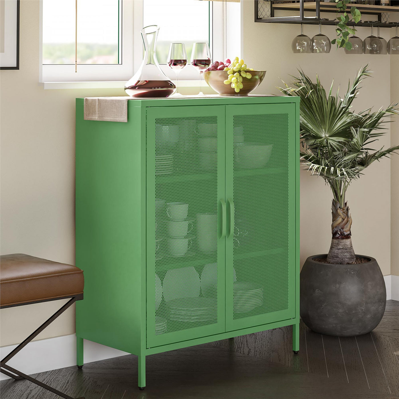 Channing 2 Door Storage Cabinet with Mesh Metal - Kelly Green