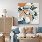 Modern Botanical Wall Art - Blue/Natural - 40 X 40
