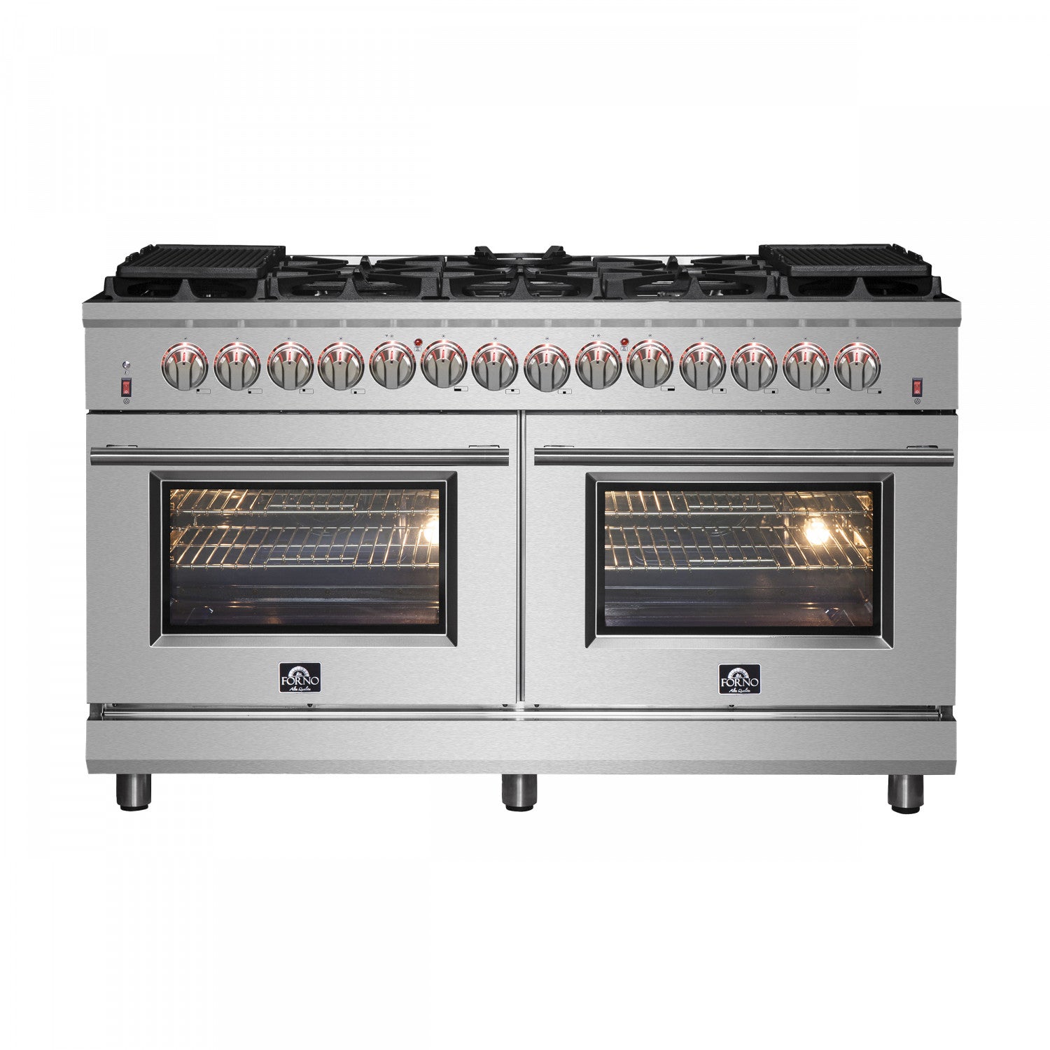 Forno Massimo 60" Stainless Steel Freestanding Dual Fuel Double Oven Range with True Convection and Air Fry (8.64 Cu. Ft.) - FFSGS6125-60