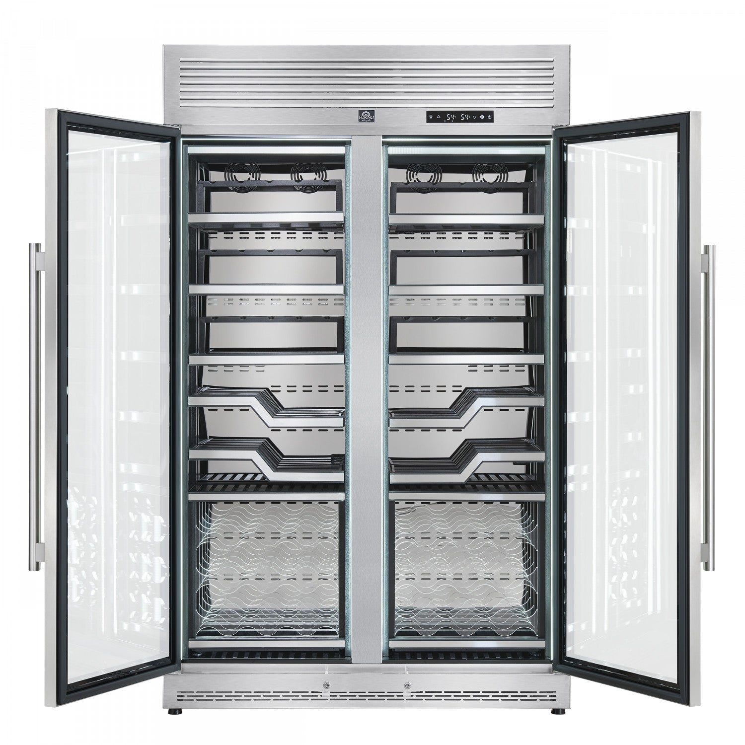Forno Abruzzo 48" Stainless Steel 102 Bottle Dual Zone Wine Cellar with Clear Holders (24 Cu. Ft.) - FWCDR6611-48S