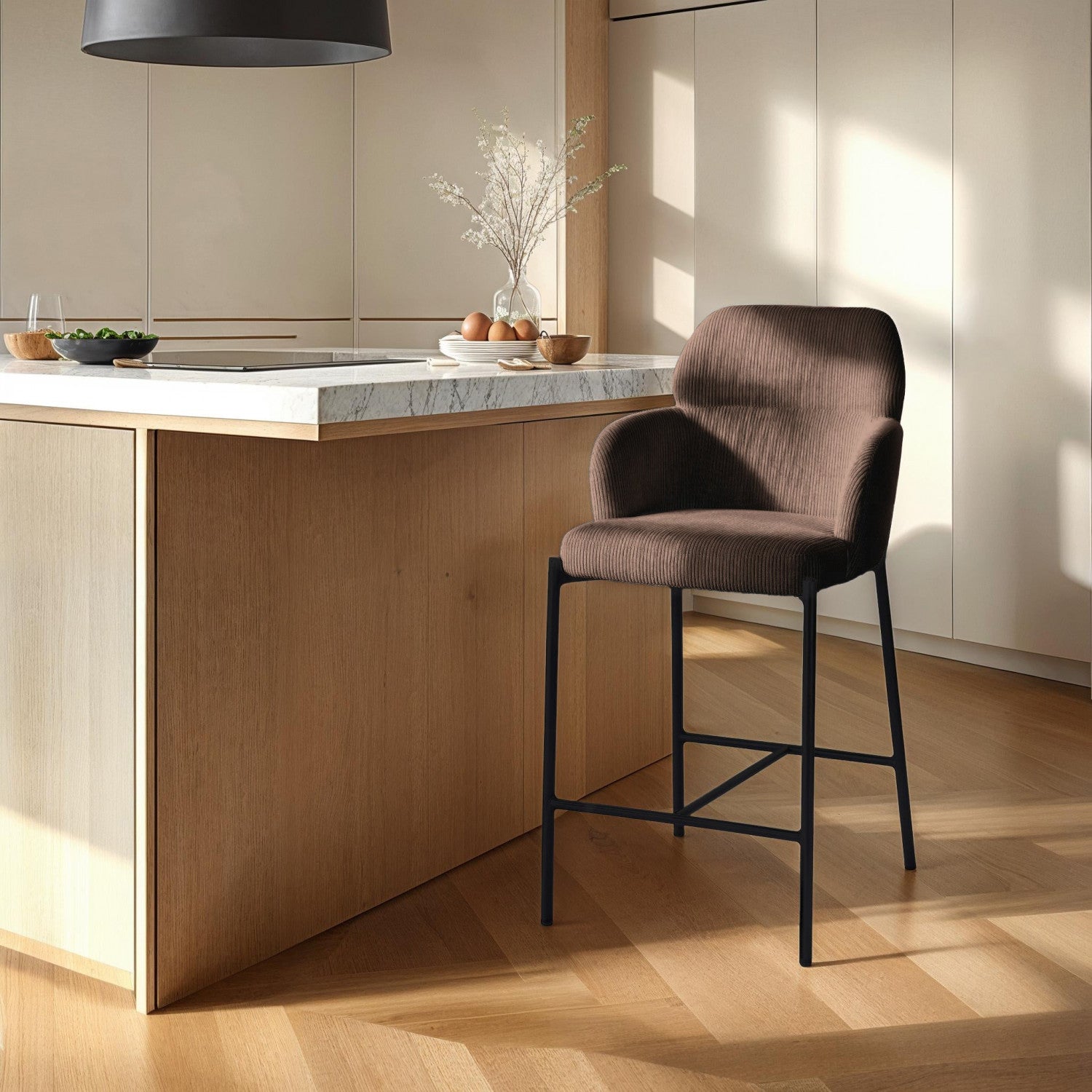 Celon Counter Stool - Corduroy Brown - Set of Two