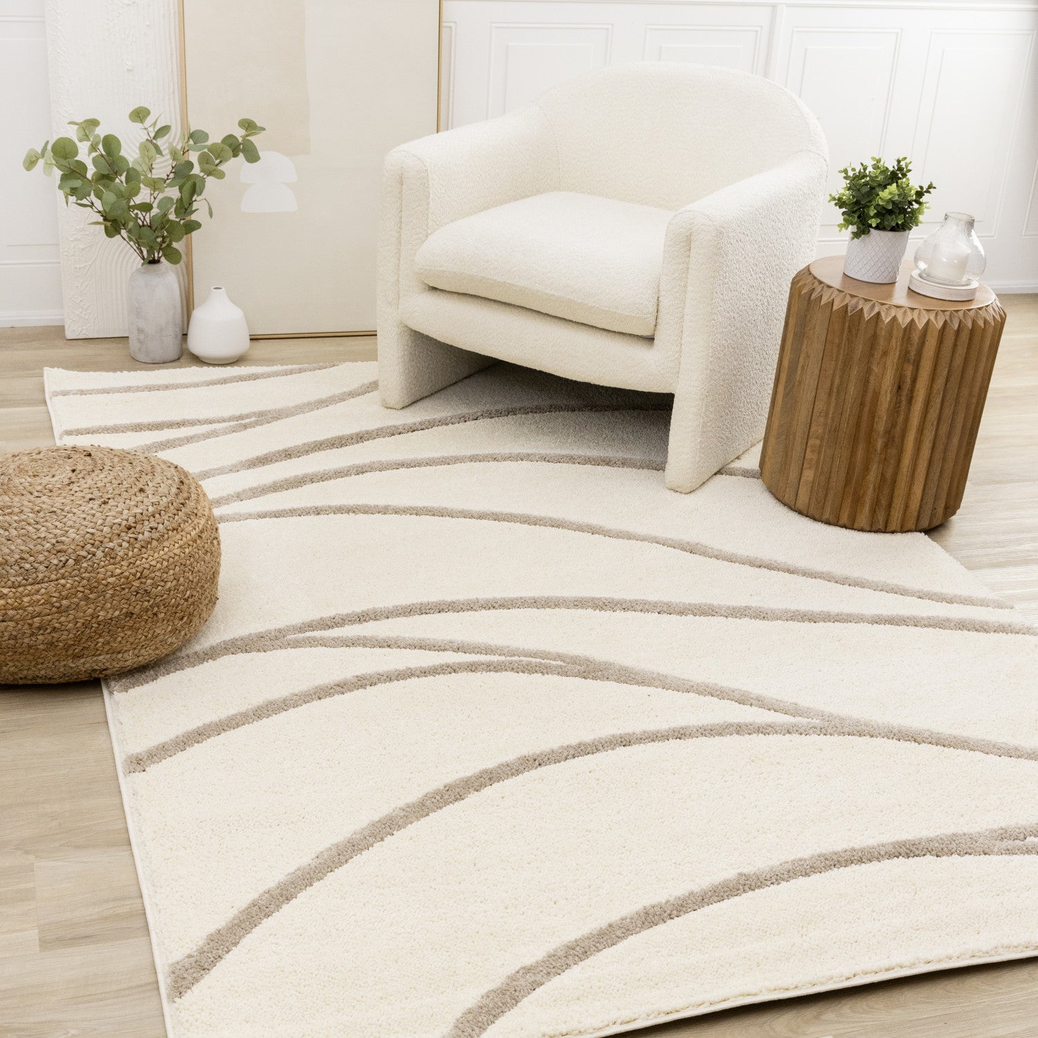 Palace Modern Curves Area Rug - 5' X 8' - Cream/Taupe