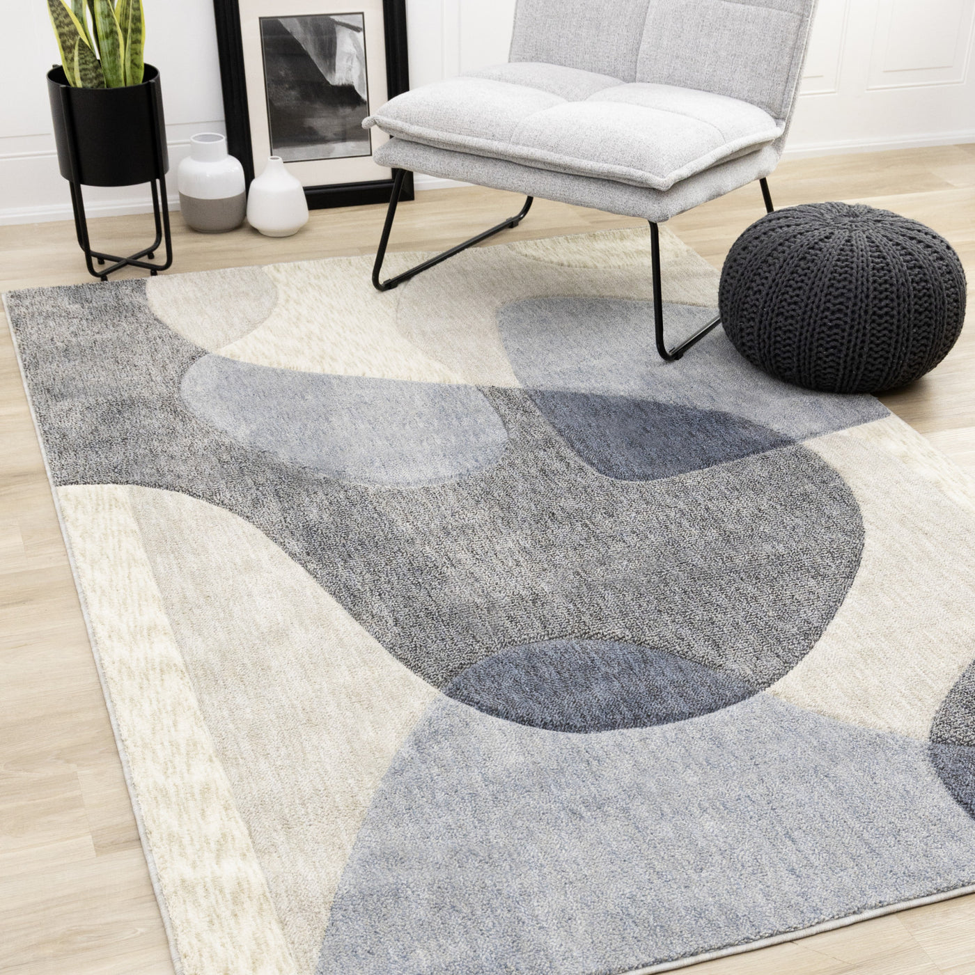 Recycled Polyester Modern Teardrop Area Rug - Blue Grey - 5' X 8'