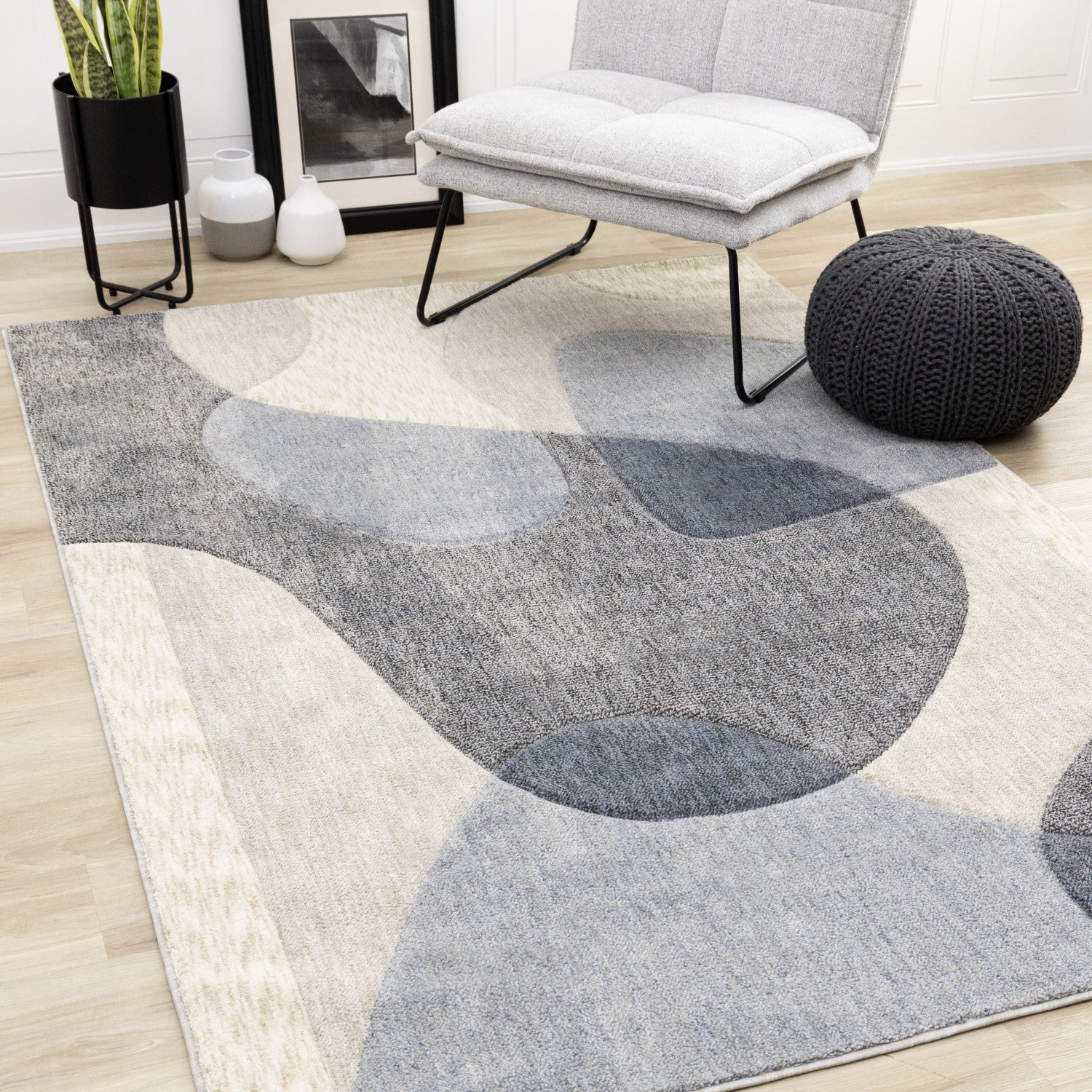 Recycled Polyester Modern Teardrop Area Rug - 5' X 8' - Blue/Grey