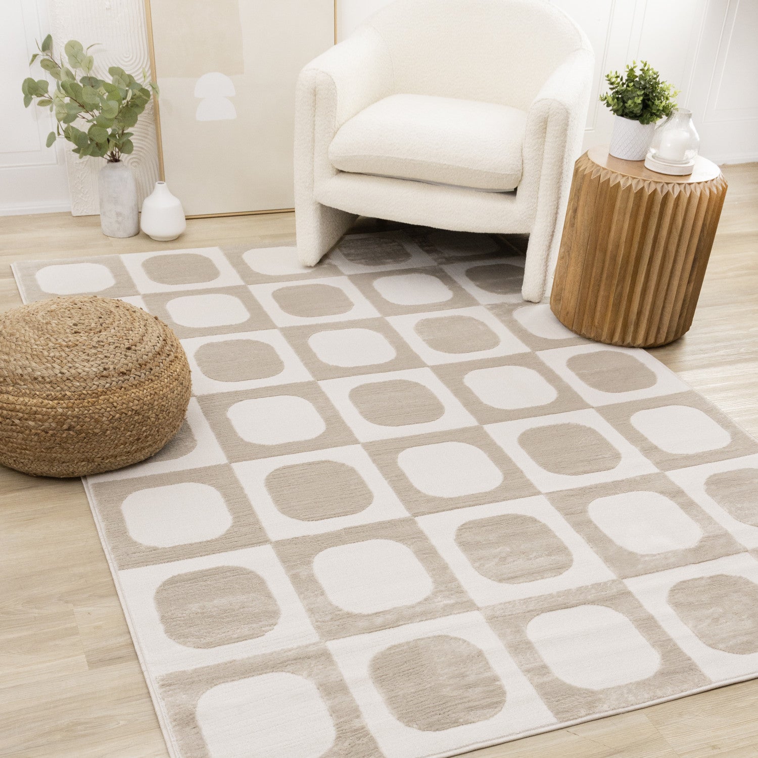 Logan Contemporary Modern Area Rug - Beige Cream - 5' X 8'